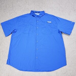 Columbia PFG Tamiami Shirt Mens 2XL Blue Short Sleeve Fishing Ripstop Omni-Shade